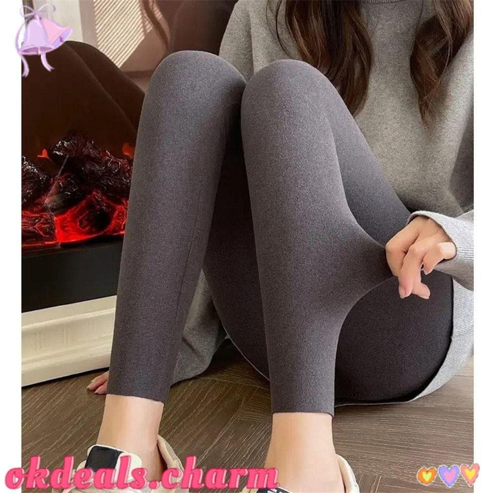 OKDEALS Calças Térmicas Femininas , Compridas De Tecido De Rong De Cintura Alta , Leggings Elásticas Emagrecedoras Sem C