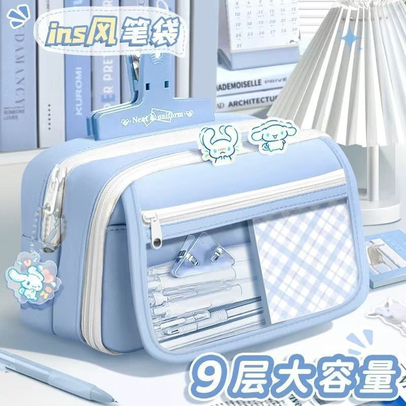 Sanrio Estojo de lápis de grande capacidade, 9 camadas, feminino, estudantes do ensino fundamental, meninas, alto valor,