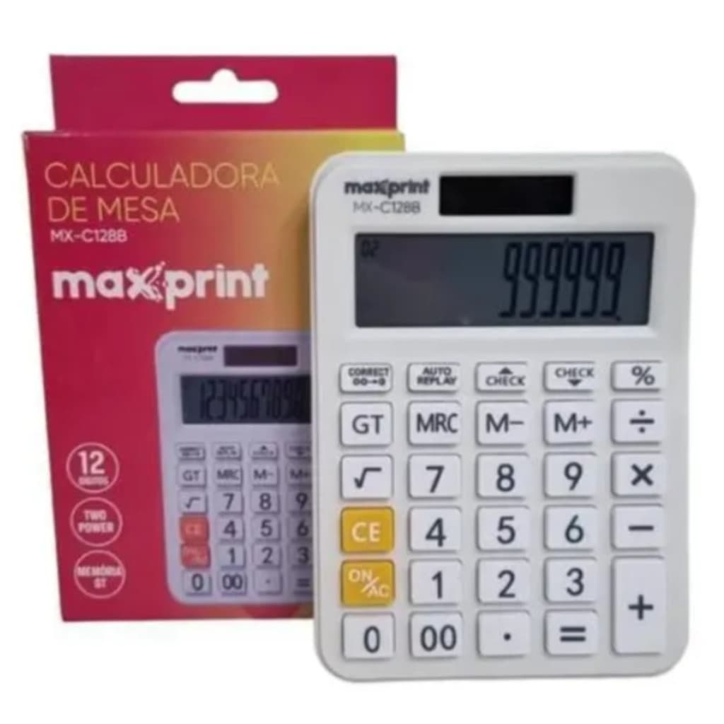 Calculadora De Mesa Maxprint MX-C128M 12 Dígitos Energia Solar E Bateria Visor Grande