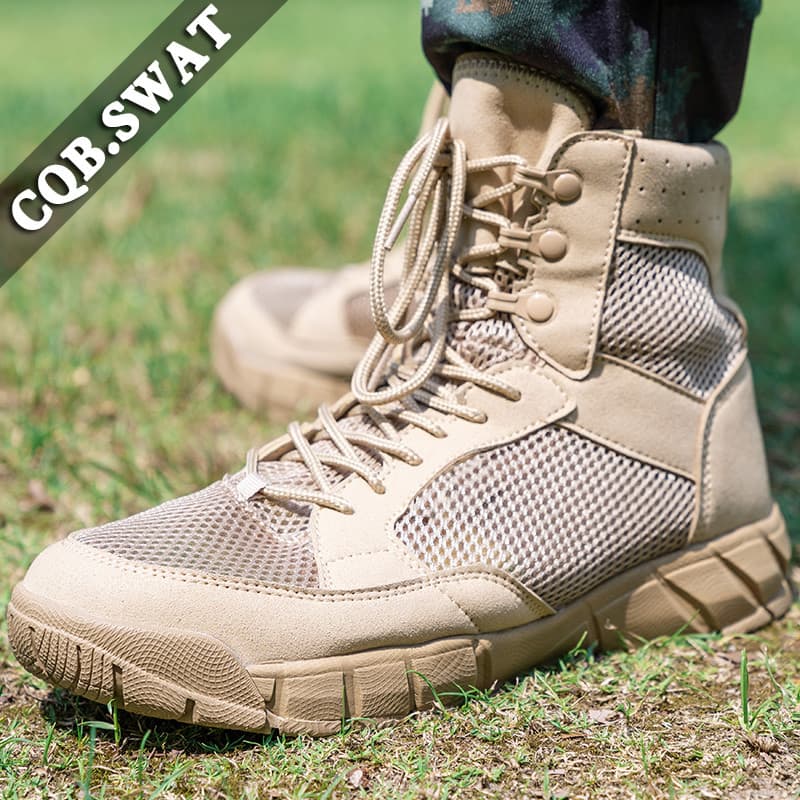 Verão respirável Mid-Top malha botas de combate geral deserto caminhadas botas táticas botas marinhas casuais antiderrap