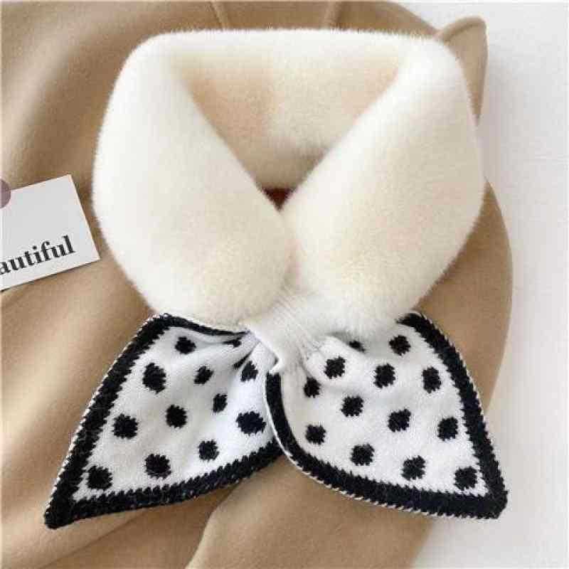 Cachecol ins feminino bolinhas lã quente malha de pelúcia gola de pele cruzada moda inverno pescoço gola cachecol estilo