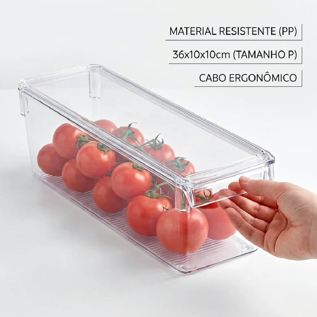 Organizador de Geladeira com Tampa Transparente Empilhável Multiuso