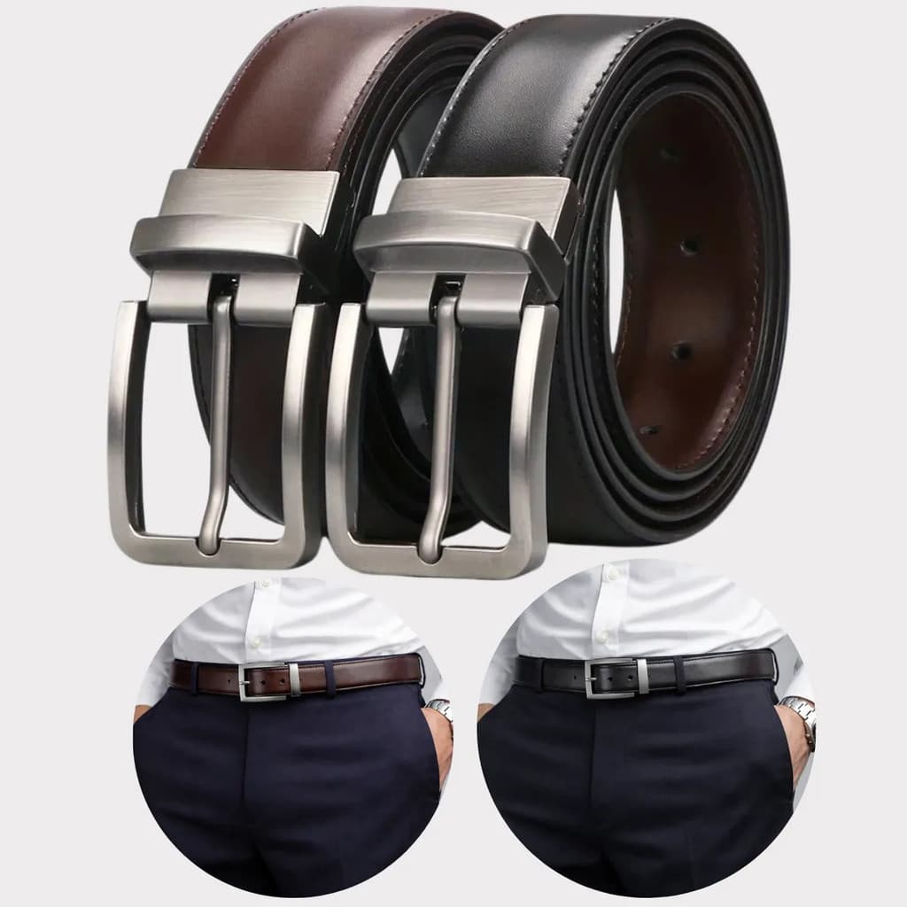 Cinto Masculino Couro Dupla Face 2 Em 1 Preto e Marrom Premium Elegante