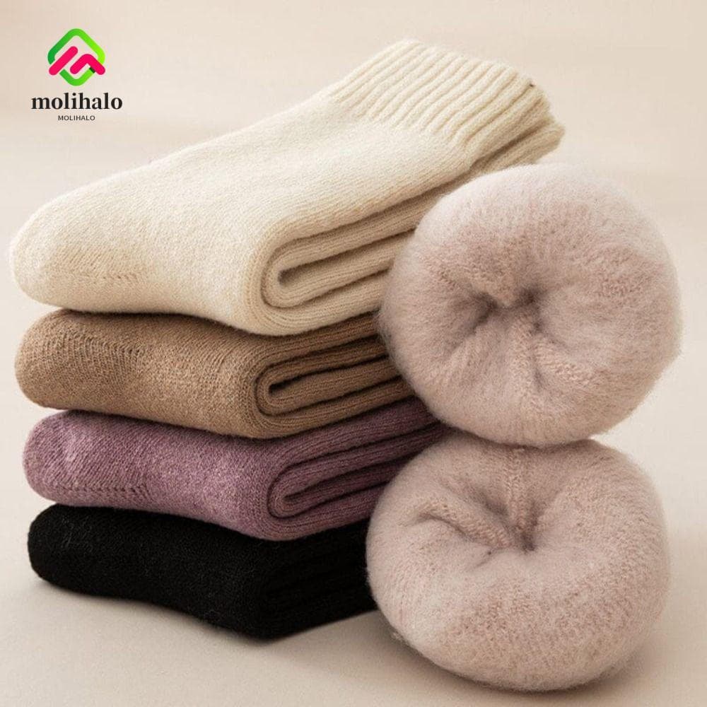 MOLIHALO Meia Grossa Para Inverno , Tubo Médio Sem Costura , Meias De Neve De Caxemira , Lã Térmica