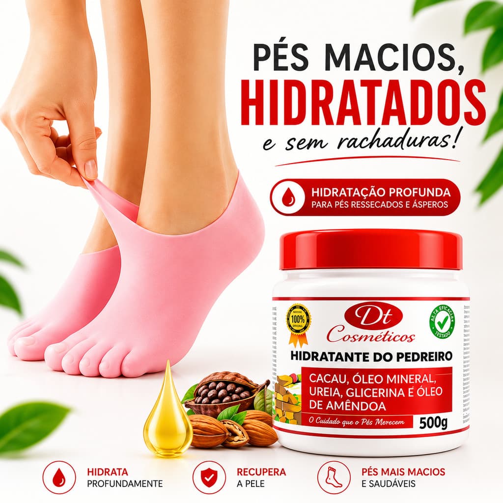 Auxilia na Recuperação da Pele Ressecada no Cuidado dos Pés Kit Meia de Silicone + Creme Hidratante