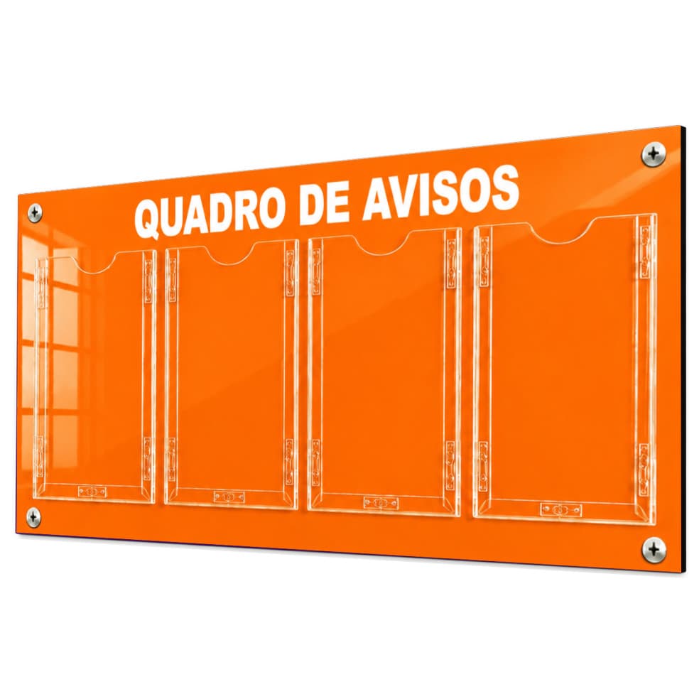 Quadro Avisos Gestão Á Vista Mural 4 Displays A4 ACM Laranja