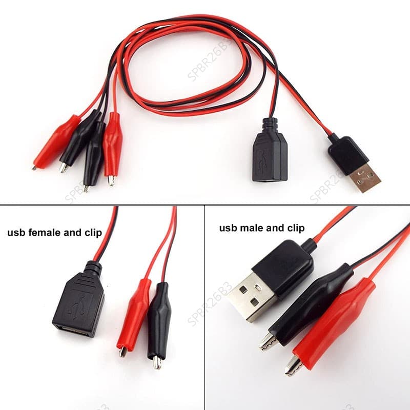 Clipes De Jacaré USB Fio De Crocodilo Macho Fêmea Para Testador Detector DC Tensão Amperímetro Capacidade Medidor De Ene