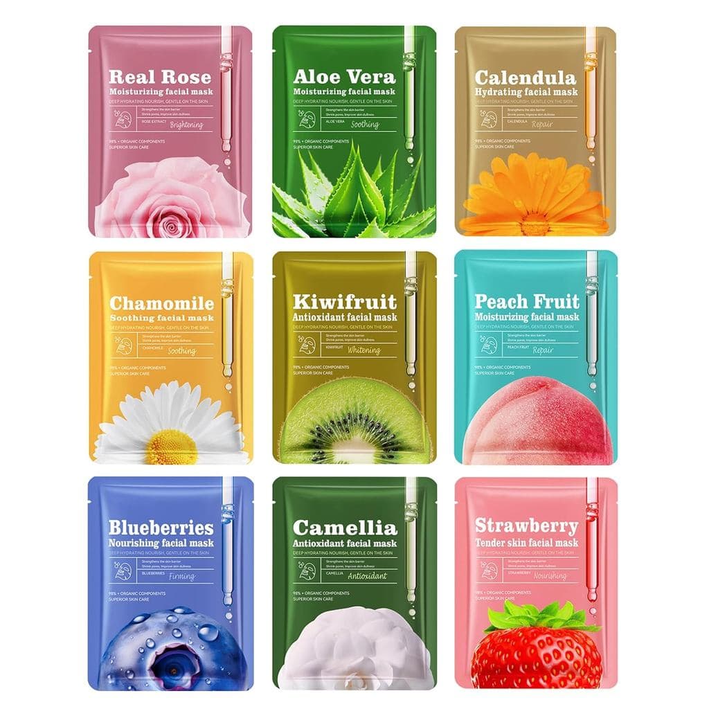 9 máscaras de plantas e frutas, presentes de spa para festas de aniversário para adolescentes e meninas, máscara facial
