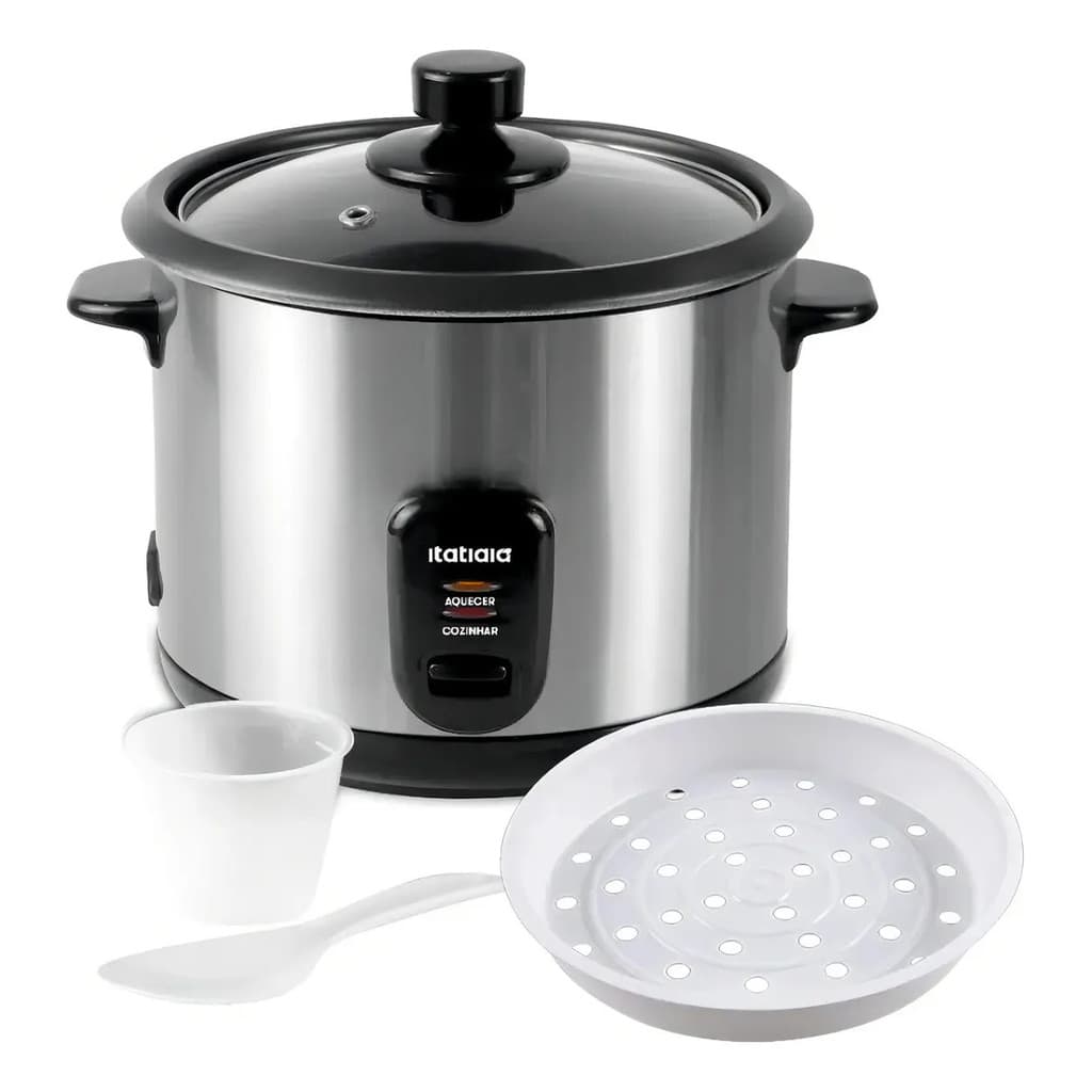 Panela Arroz Elétrica Itatiaia 8 Xícaras Inox Antiaderente Preto 220v