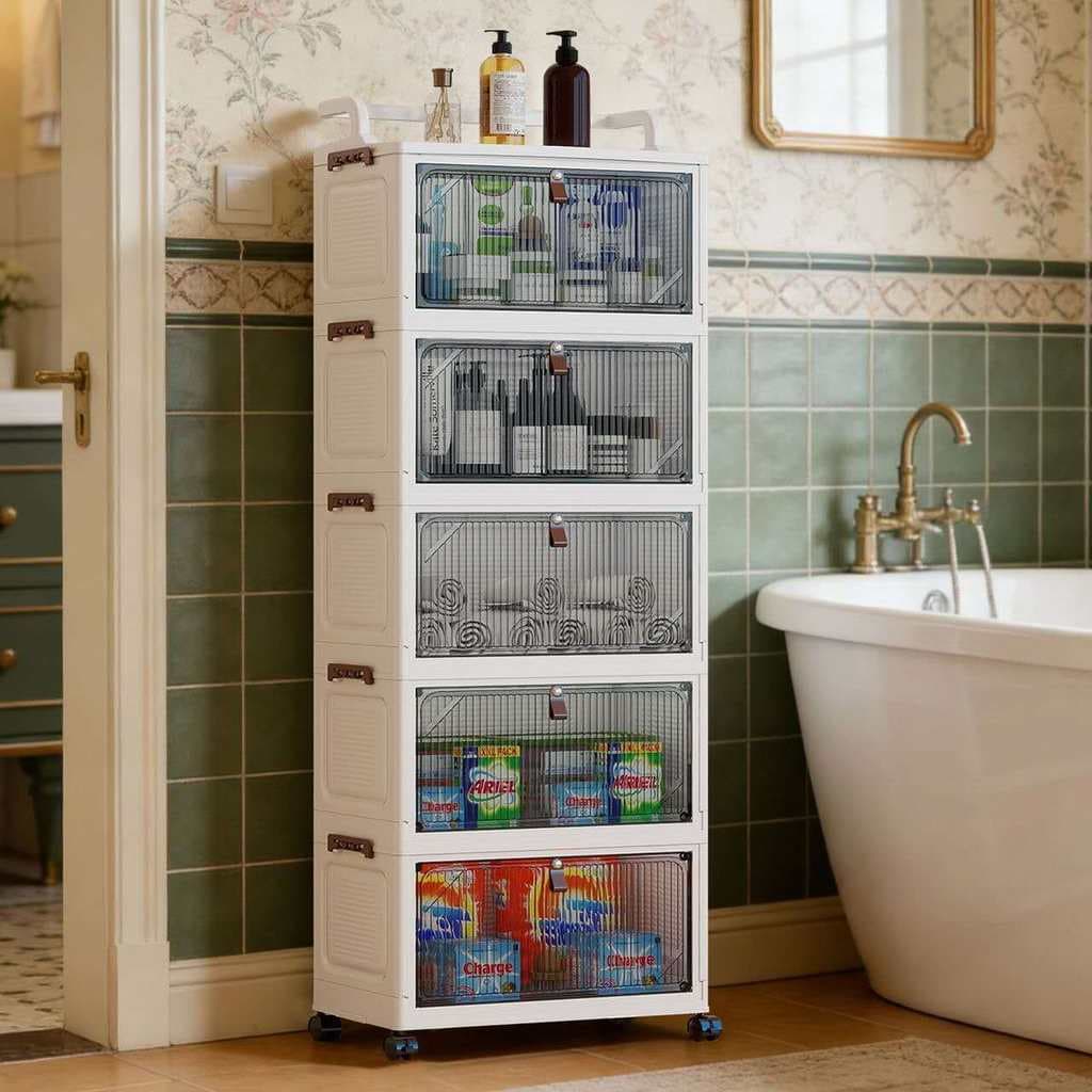 Caixa Organizadora Dobrável 6 Andares 38x28cm com Rodas, Porta Magnética e Montagem Fácil