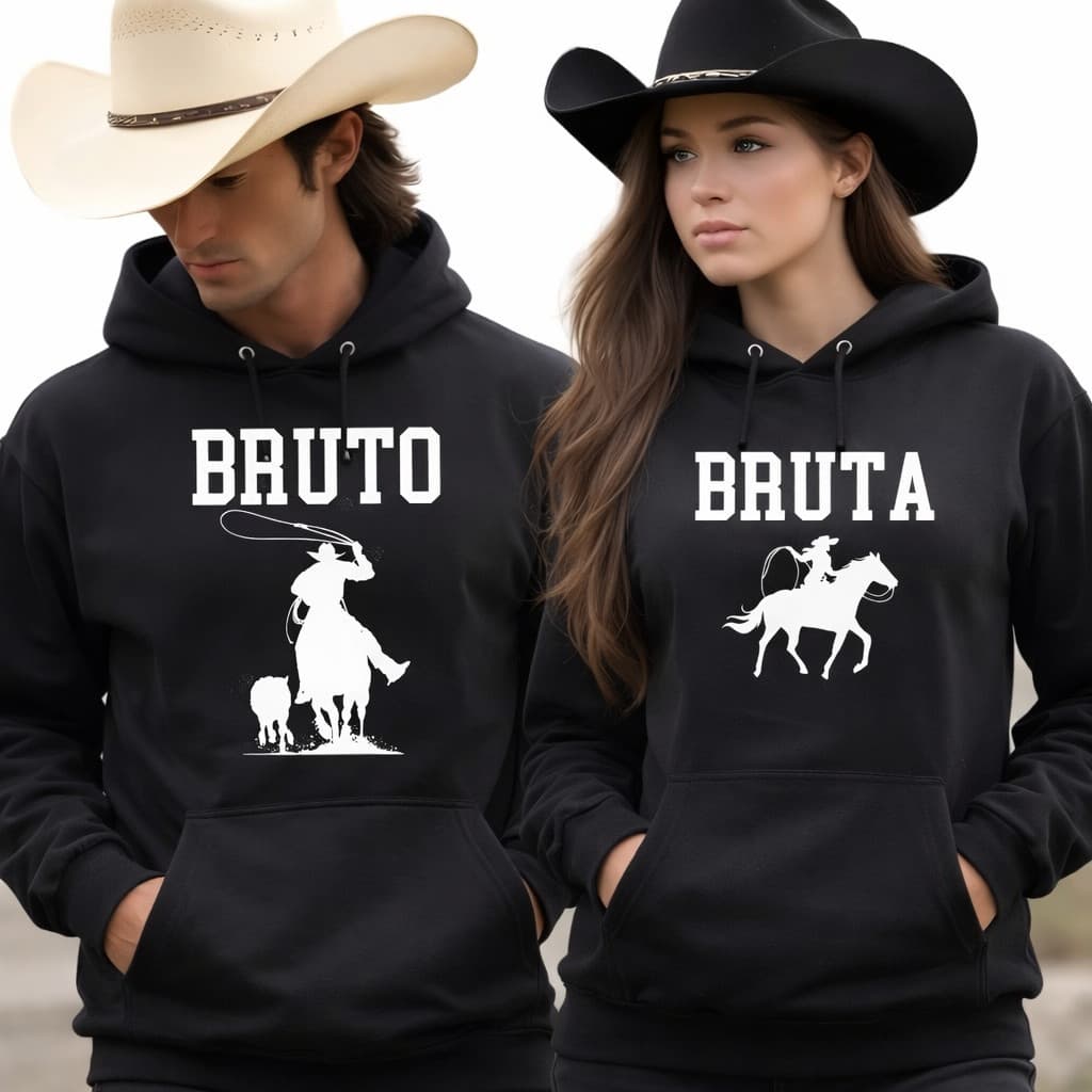 Kit Casal Moletom Canguru Bruto e Bruta Western Cowboy Cowgirl Agro Country  Rodeio Namorados