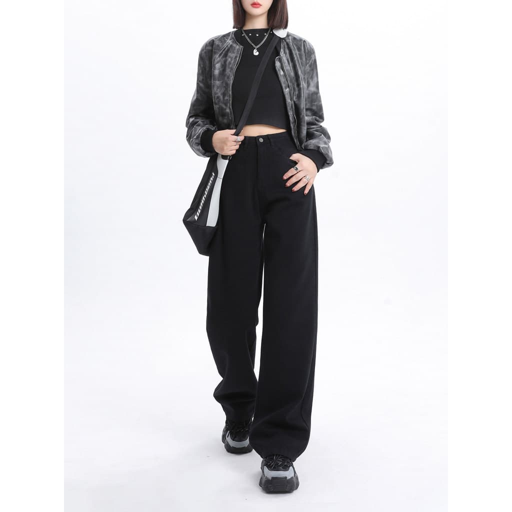 Vfvk calças de brim pretas femininas verão 2026 novo estilo calças pequenas femininas soltas calças de perna larga cintu