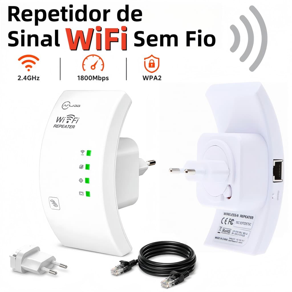 Repetidor WiFi Sem Fio 2.4G 600Mbps Alta Velocidade, Ampla Cobertura