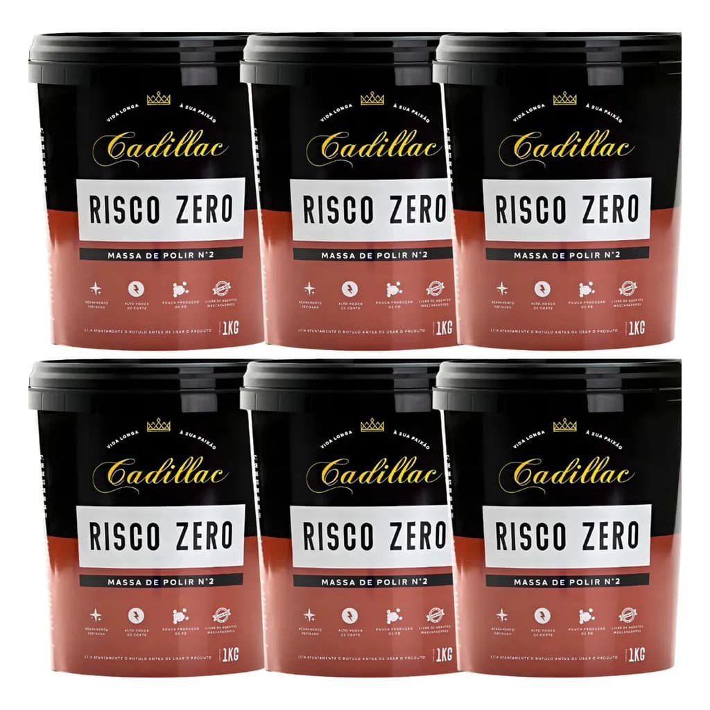 Kit 6 Risco Massa De Polir Zero 1kg Base D Água Cadillac Correção Acabamento Para Pinturas Automotivas