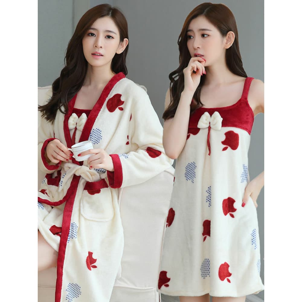 Pijamas femininos outono inverno Coral velo camisola de manga comprida engrossado bonito flanela camisola de duas peças