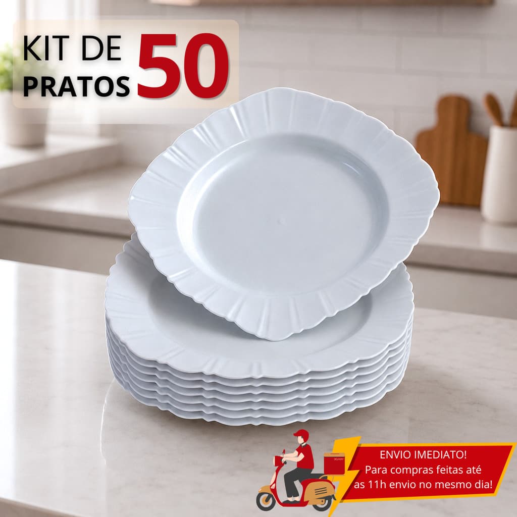 Kit 50 Pratos Plásticos Quadrado Fundo Refeição Festa Churrasco Porção Reutilizável Resistente