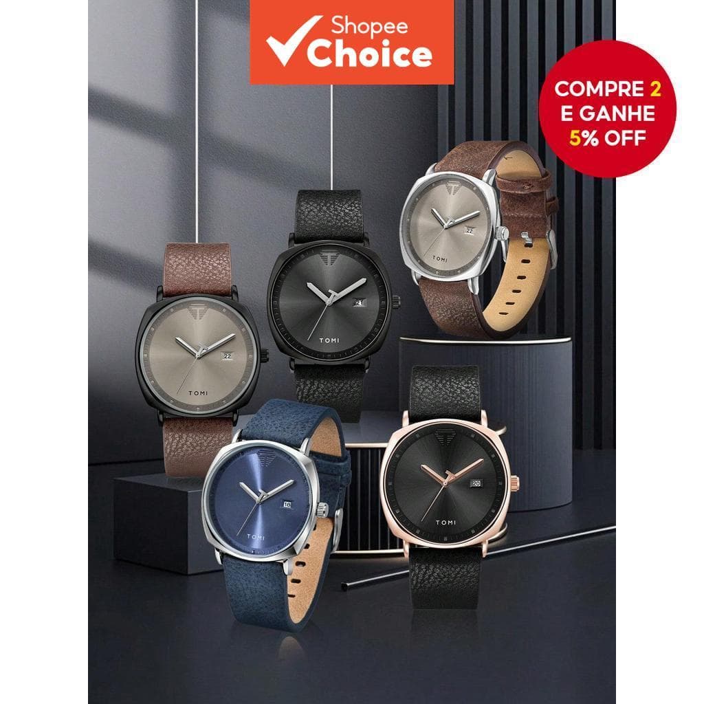 Relógio De Quartzo TOMI Para Homens Retrô Pulseira De Couro Marrom Exibição De Data Pulso Masculino Casual De Negócios