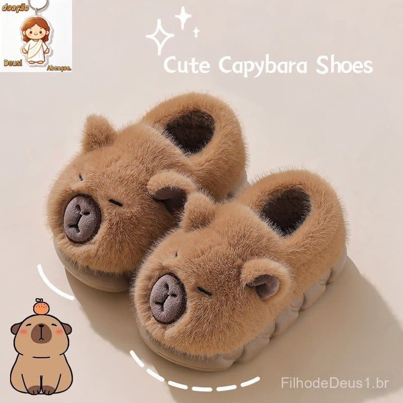 Pantufas de Algodão de Capivara Fofas para Crianças, Inverno, Interior, Antiderrapantes, Sapatos de Sola Macia para Meni