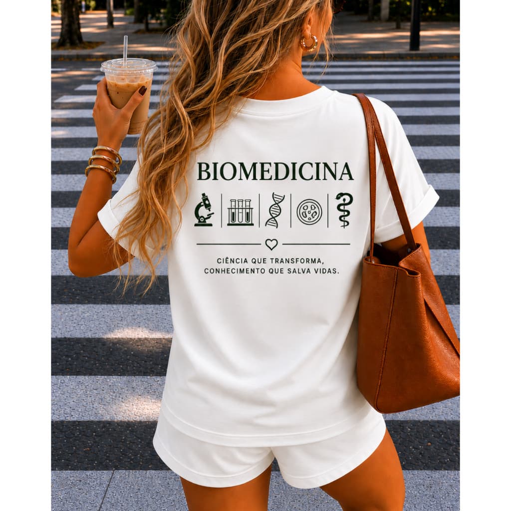 Camisetão Feminino Estampado Costas Biomedicina Ciência Que Transforma Profissão Faculdade Curso 100% Algodão