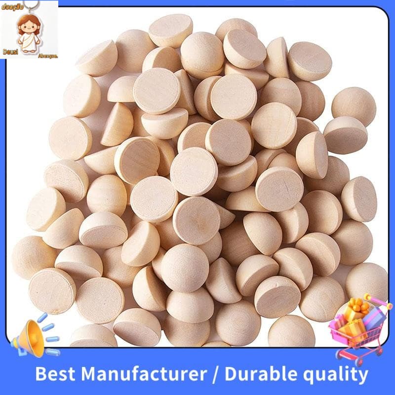 100 Peças 20mm Meia Contas De Madeira , Bolas Redondas Naturais Divididas Inacabadas Soltas Para Artesanato DIY Natal