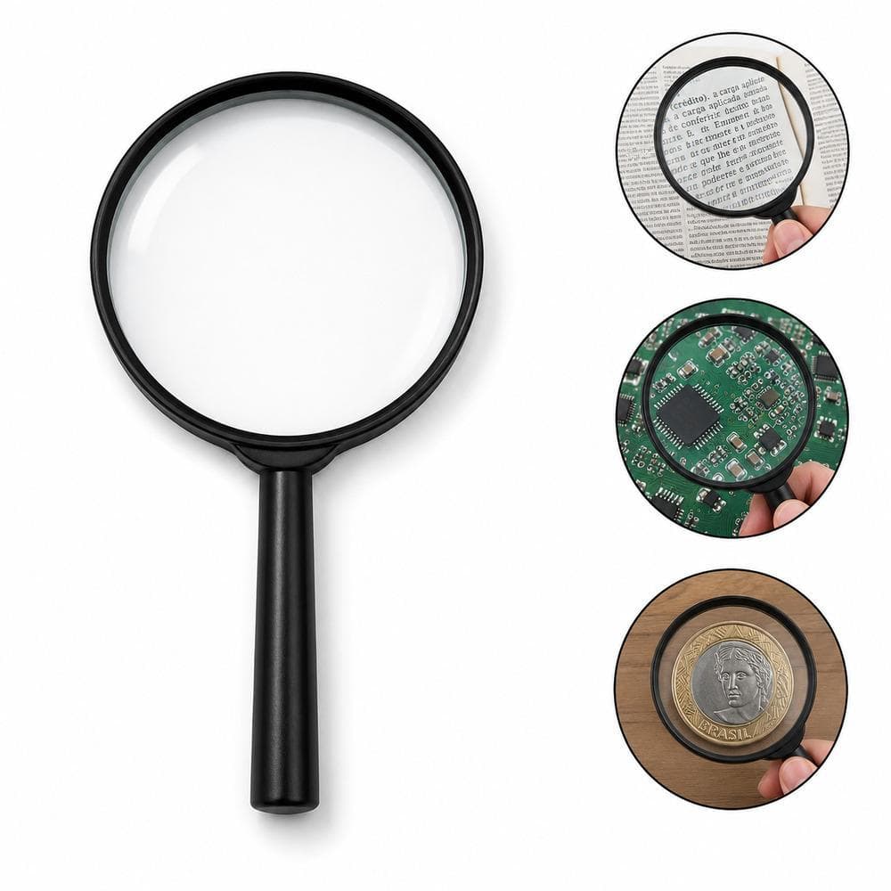 LUPA DE MAO 100MM AUMENTO 2X LEITURA VIDRO GRANDE INSPECAO PRECISAO ELETRONICA ESCOLAR TEXTOS ARTESANATO DETALHES HOBBY