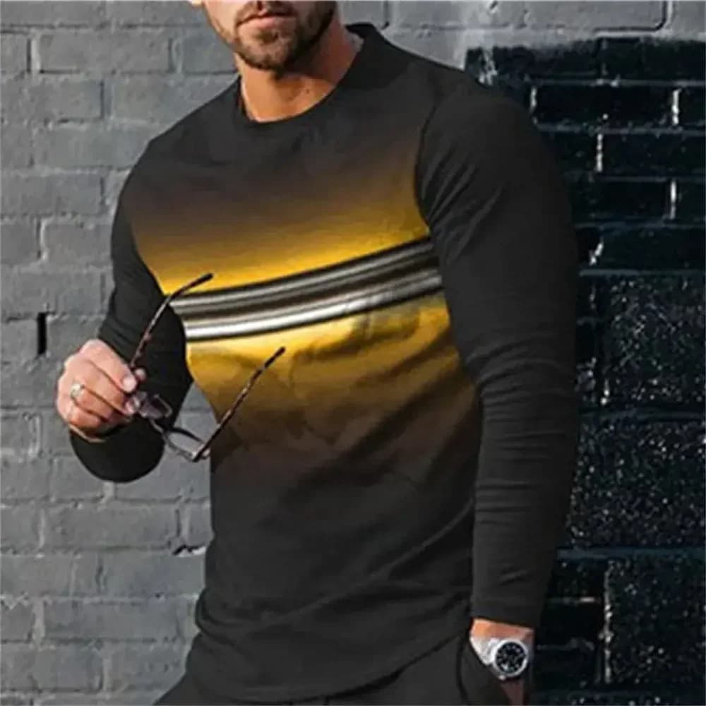 Camiseta Com Impressão Digital 3D , Tendência De Rua , Manga Comprida , Gola Redonda , Pulôver , Grande , Masculina Casu