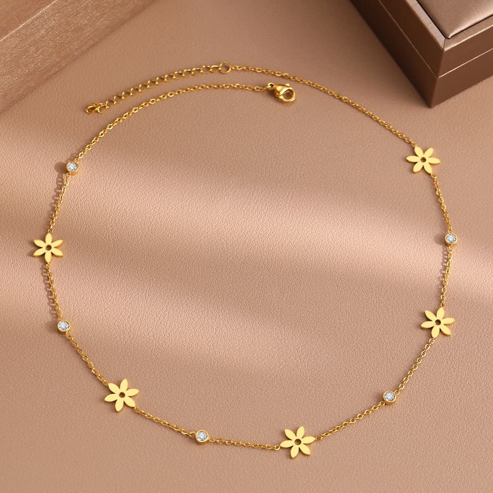 Colar De Aço Inoxidável Colares Flores Vintage Cristal Zircon Gargantilha De Acessórios De Luxo Leve Y2K Para Jóias Femi