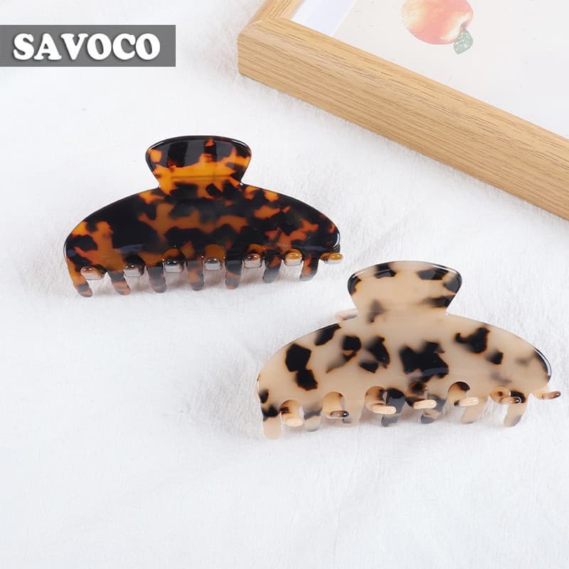 SAVOCO Presilha de Cabelo em Acetato com Estampa de Leopardo Coreana, Acessório de Cabelo Feminino para Férias, Presilha