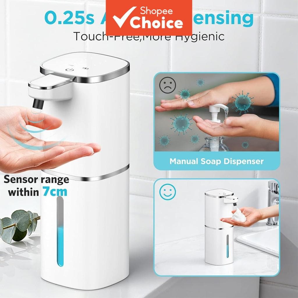 Novo dispensador automático de sabão 400ML com visor luminoso, ajuste de 4 níveis, controle de espuma/líquido,