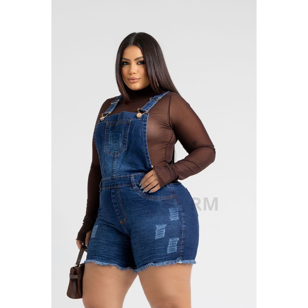 Jardineira Short Jeans Feminino Plus Size Com Lycra Macaquinho Moda Feminina