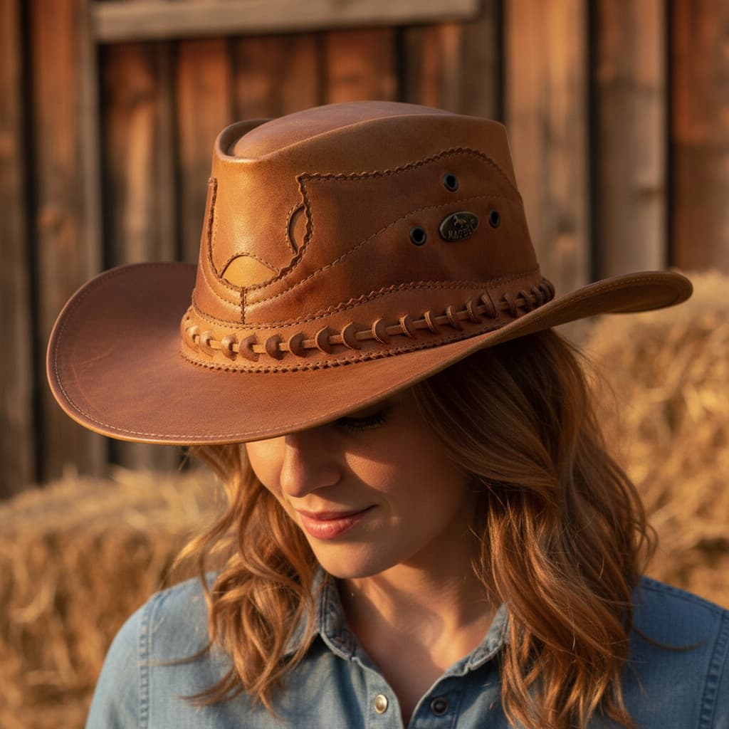 Chapéu Cowboy Moda Country Unissex Chapéu De Couro Legítimo Feminina Para Festa Do Peão