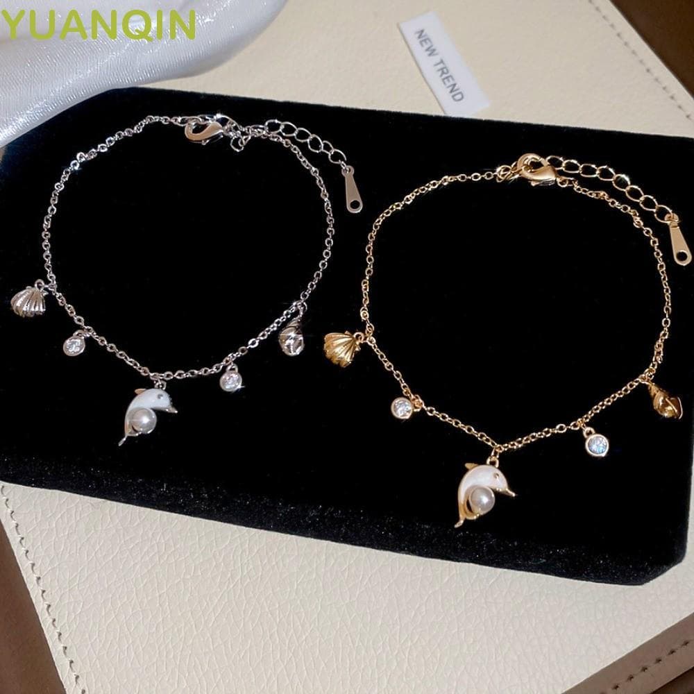 Pulseira De Golfinho Com Concha De Metal YUANQINZT , Boêmia Enfeites De Série Marinha , Corrente De Mão De Praia De Joia