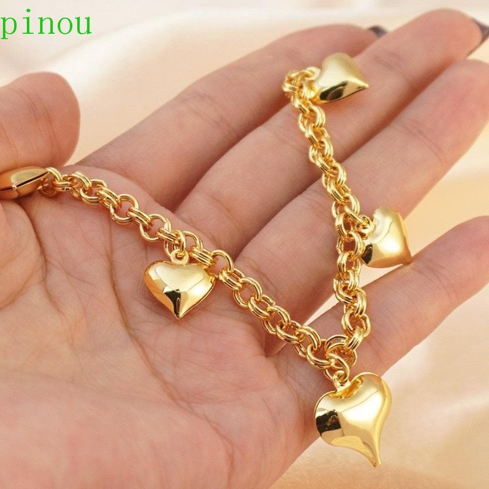Pulseira De Coração PINOU , Ouro De Material De Cobre Exclusivo Robusta Com Pingente De Corrente Elegante Feminina