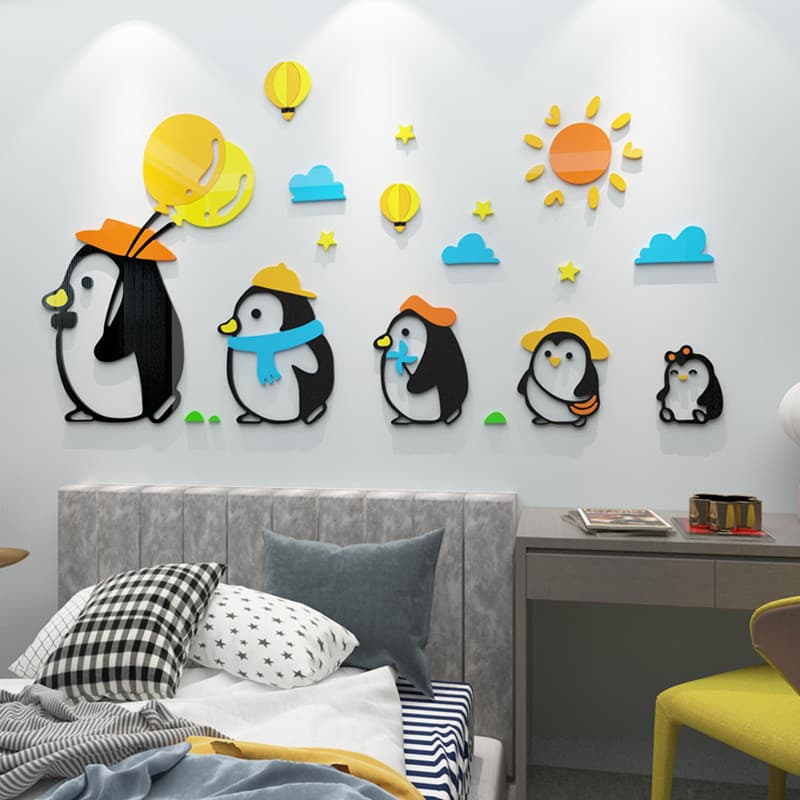 Pinguim bonito 3d tridimensional adesivos de parede decorações de parede do quarto das crianças sala de estar quarto dos