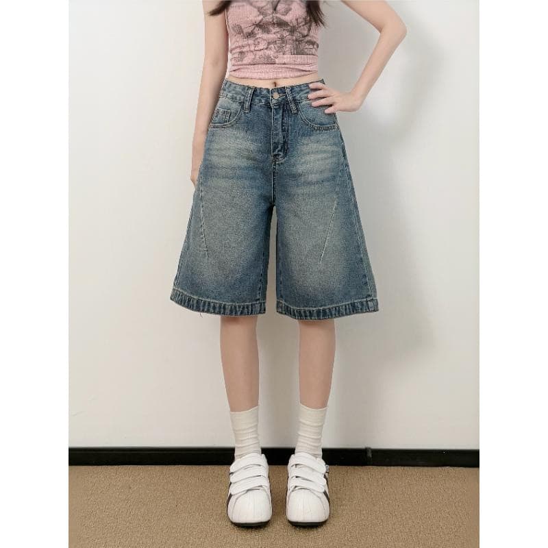 Americano Retro cinco pontos Denim Shorts feminino verão Plus Size gordura mm cintura alta solto mais magro olhar em lin