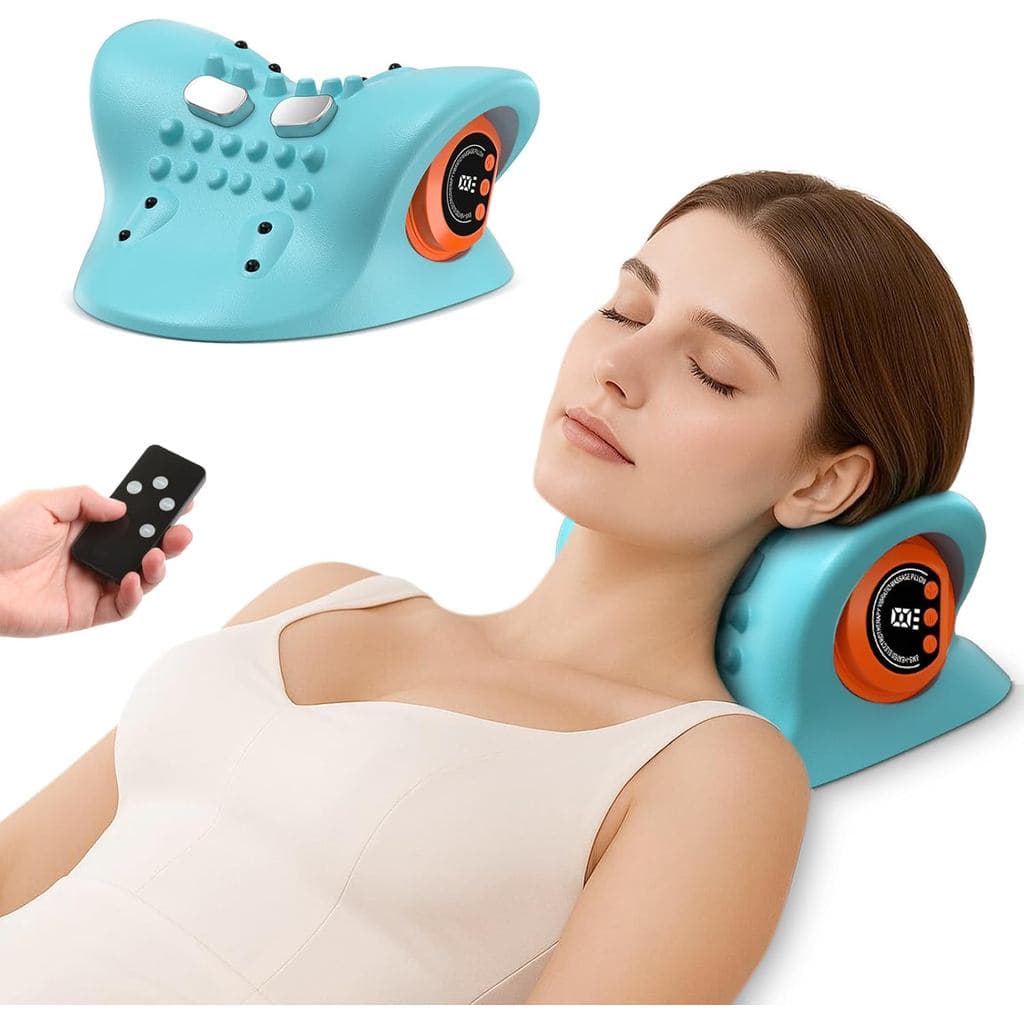 Massageador de Pescoço 2025, Dispositivo Portátil de Tração Cervical, Esticador Cervical com Aquecimento e Vibração – Al