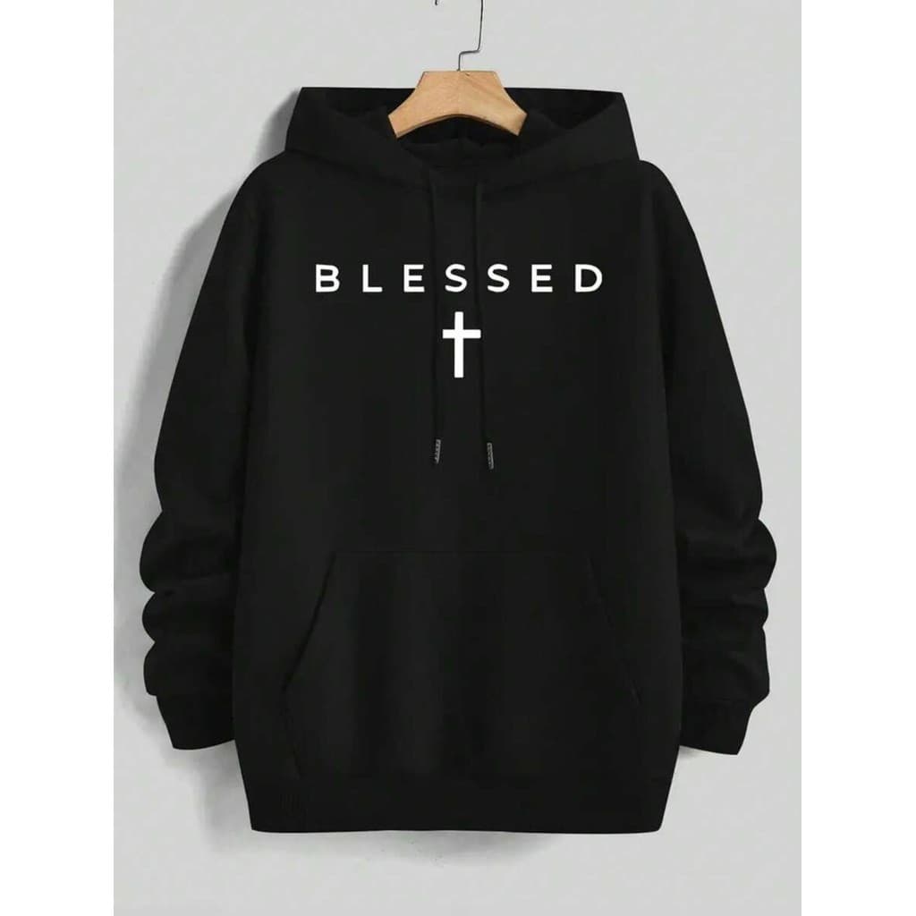 Blusa De Frio Moletom Canguru Simples Estampado Cruz Blessed Abençoado