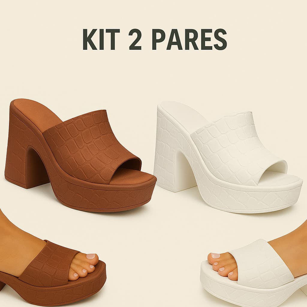 Kit Pares Tamanco Plataforma Salto Alto Feminino Leve  Confortável
