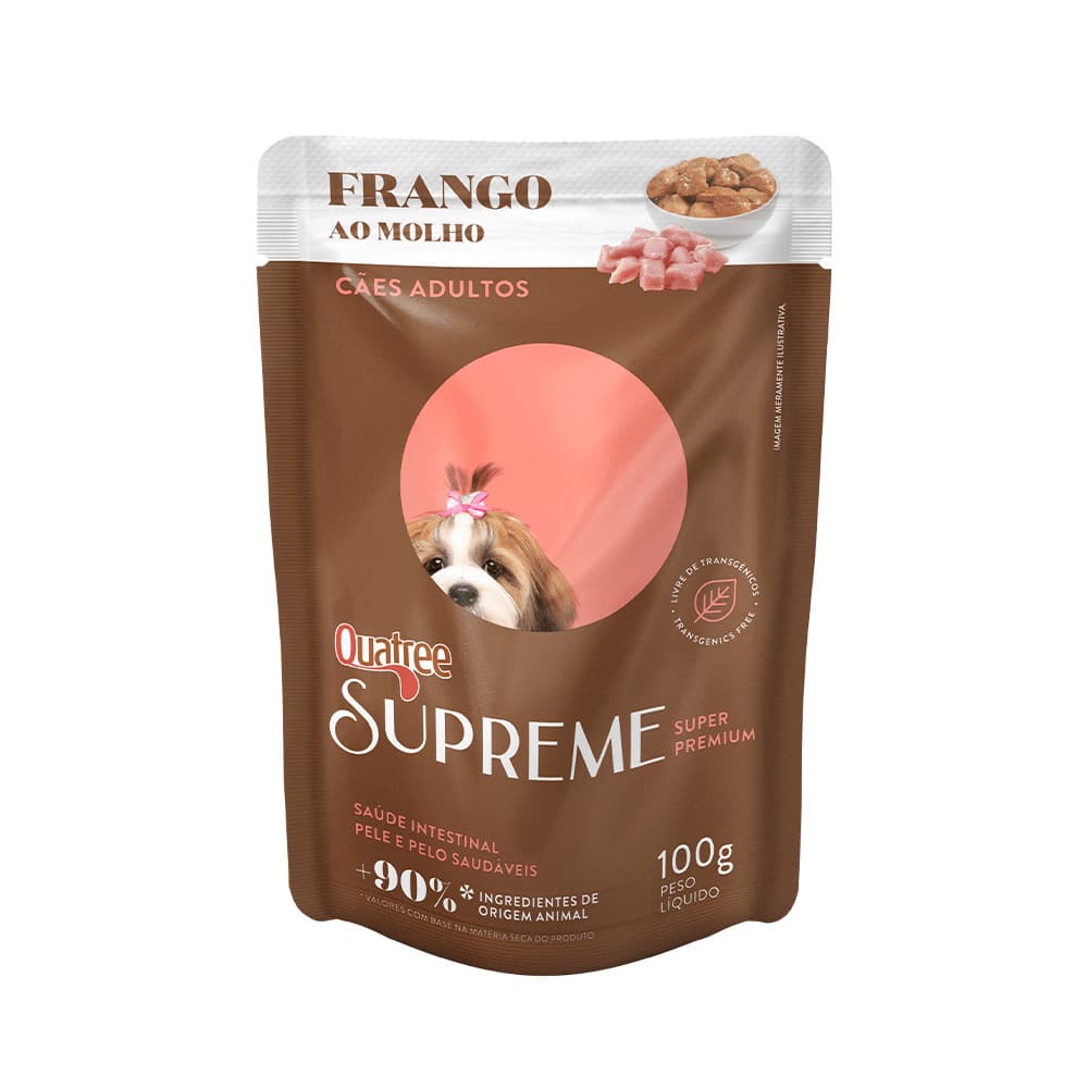 Ração Úmida para cães Quatree Supreme Sachê Adultos sabor Frango ao molho - 100g