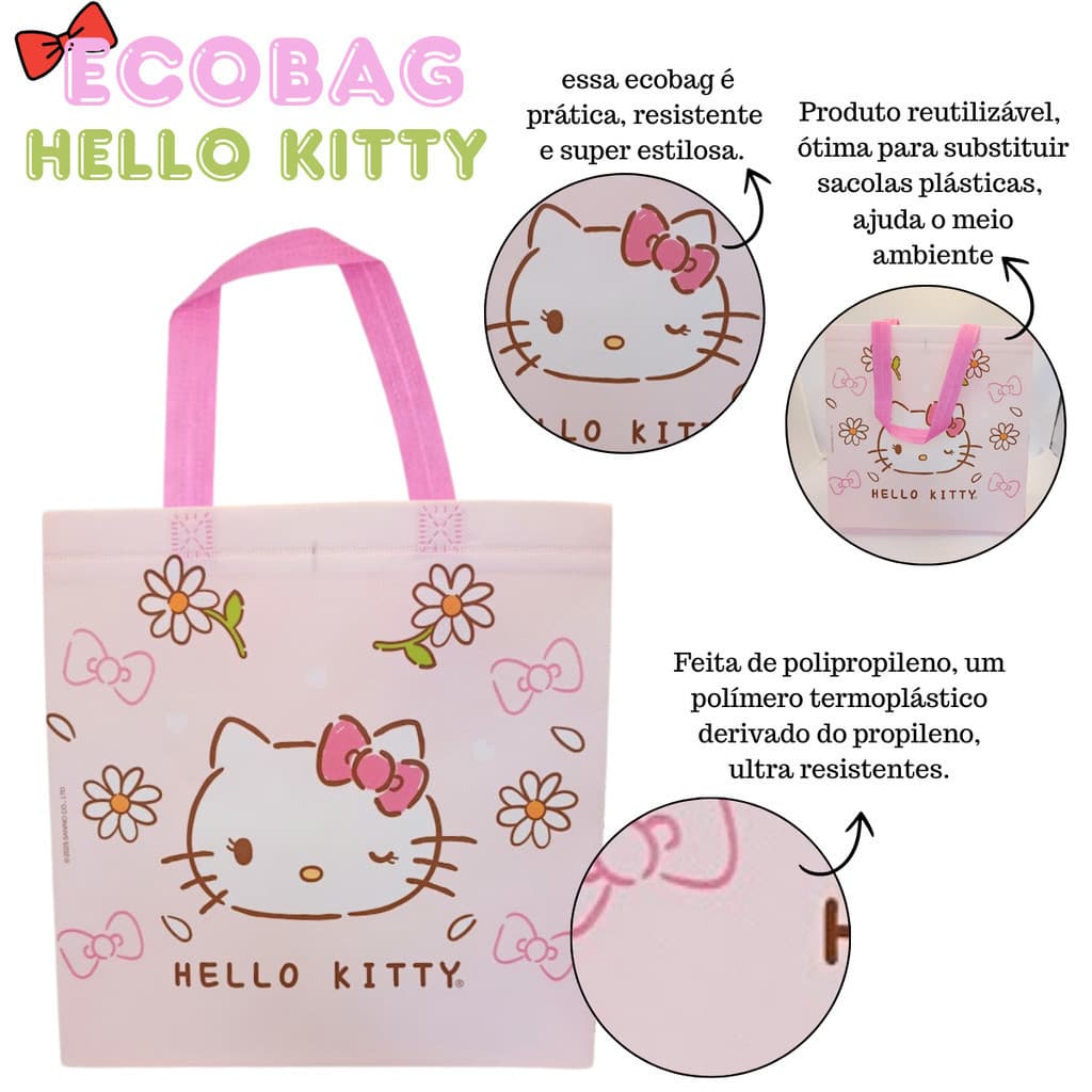 Sacola Hello Kitty Eco Bag Sustentável Praia Compras produtos da hello kityy acessório
