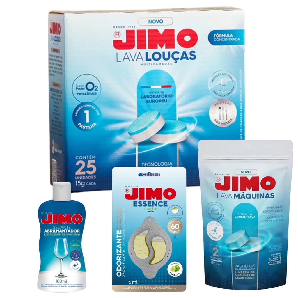 Kit Completo Lava Louças: 25 tabletes  + Secante 100ml + Odorizante Essence Limão + Limpa Máquinas