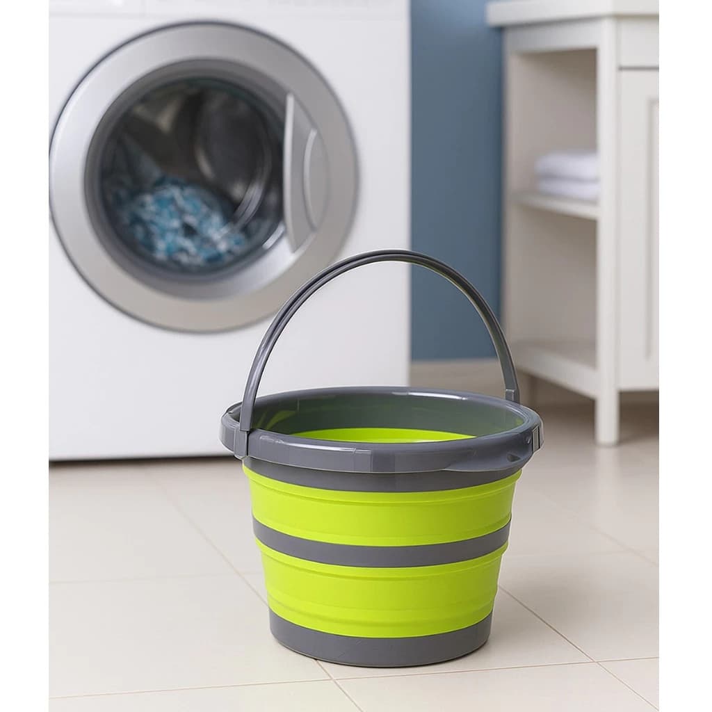 Balde Dobrável Silicone Vasilha Recipiente Redondo Alça Cesto Bacia Lavanderia Casa Roupa Pratico