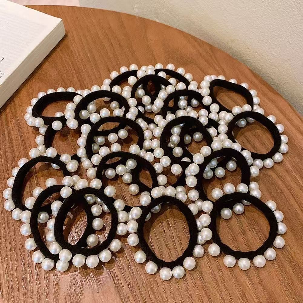 Kit 6/12/24  Elástico de cabelo Com 12 Pérolas branco acessorios xuxinha para cabelo Rabico de cabelo