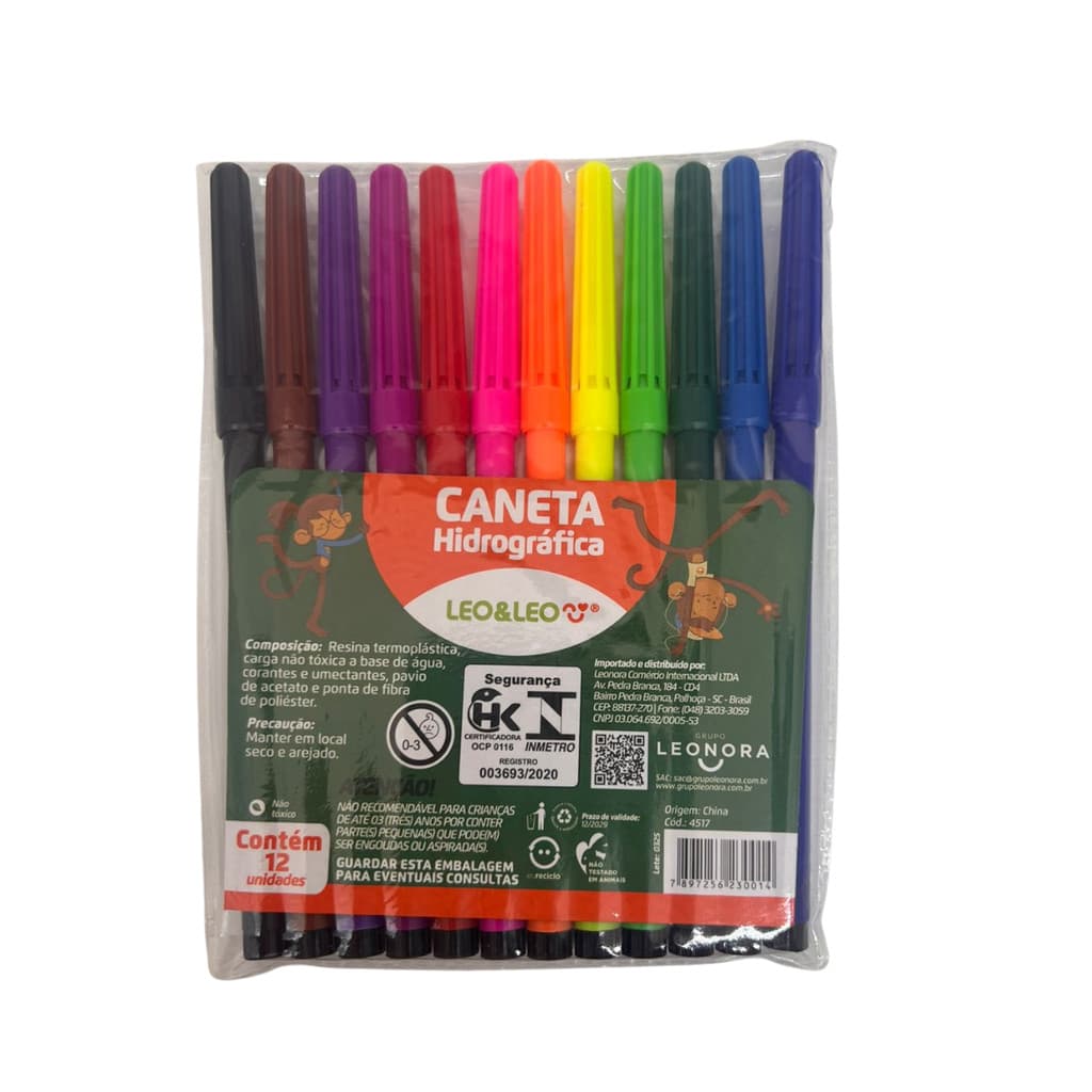 Caneta Hidrográfica Plus 12 Cores Canetinhas Leo E Leo Hidrocor de colorir