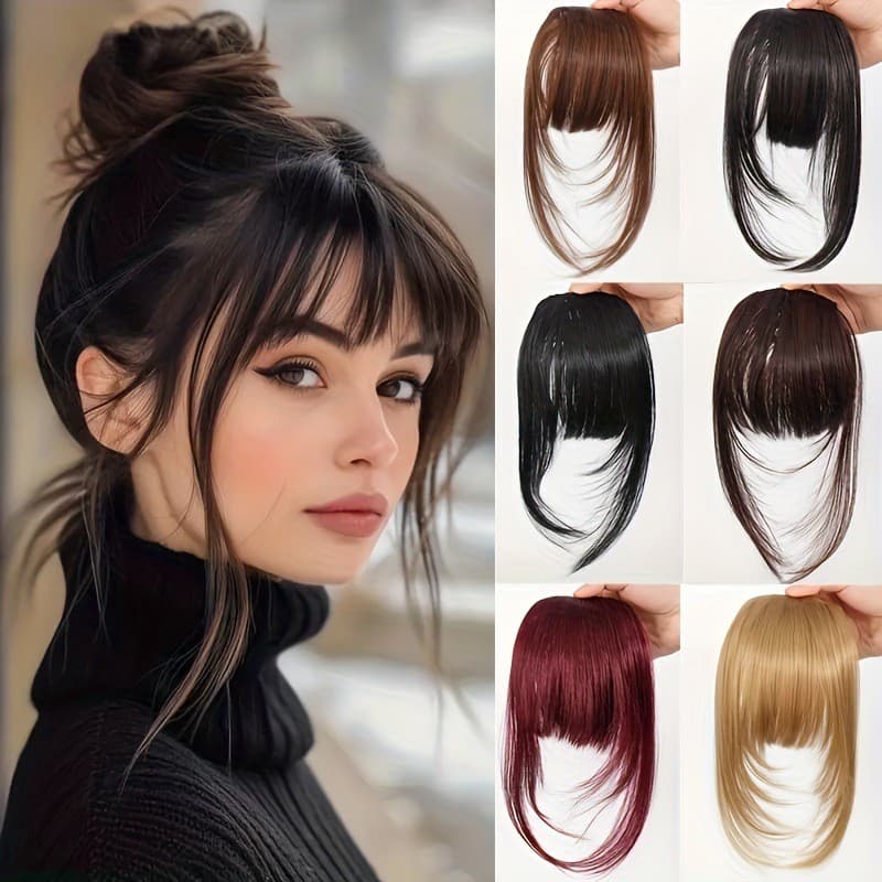 Franja Sintética Reta Natural Sem Corte , Fibra De Alta Temperatura , Marrom , Feminina , Completa Com De Cabelo