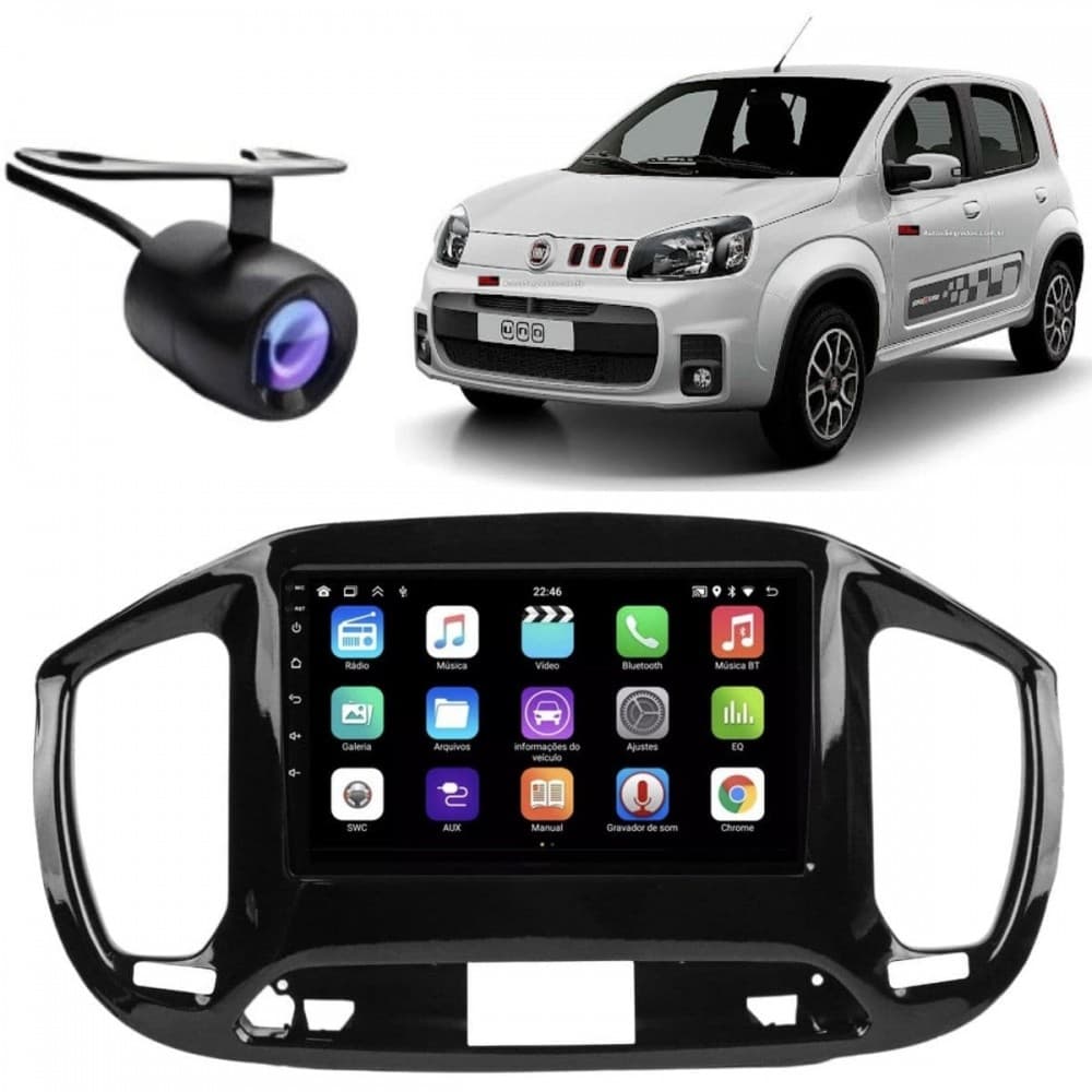 Central Multimídia Android 2 Din Fiat Uno Moldura 9" Câmera Ré BP