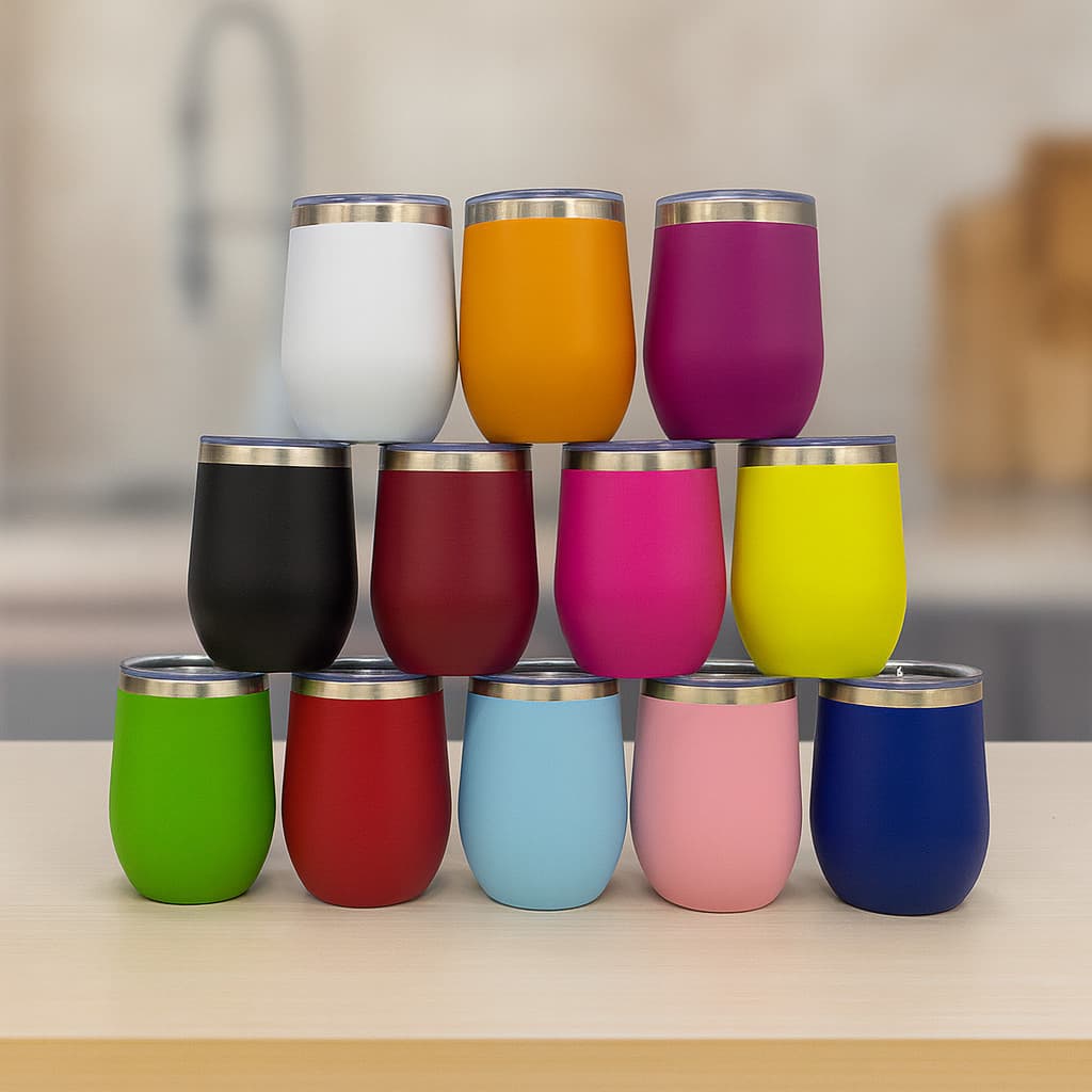 Kits de 5 ou 10 Copos Térmicos Cuia Inox 350ml Tampa Acrílica Cores Café Chá Bebidas Geladas Quentes