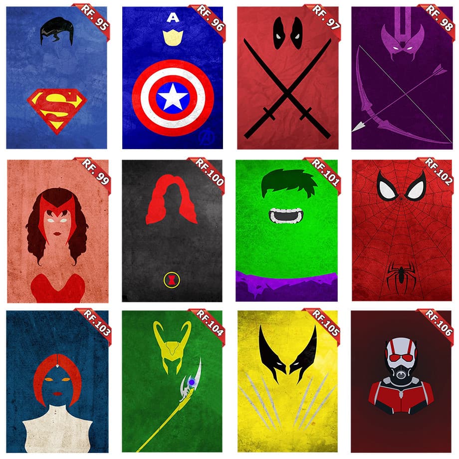 Quadros Marvel, DC, Mario e Luigi Decorativos Minimalistas | Super-Heróis Modernos para Sala,Quartos