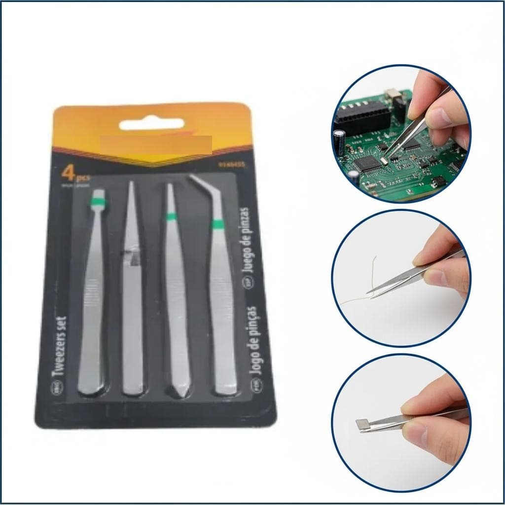 KIT 4 PINCAS PRECISAO INOX PONTA FINA CURVA RETA ELETRONICA BIJUTERIA ARTES ARTESANATO RELOJOEIRO