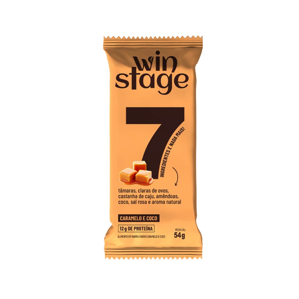 Barra Proteica Caramelo e Coco Winstage 54g Sem Açúcar - Barra de Proteína
